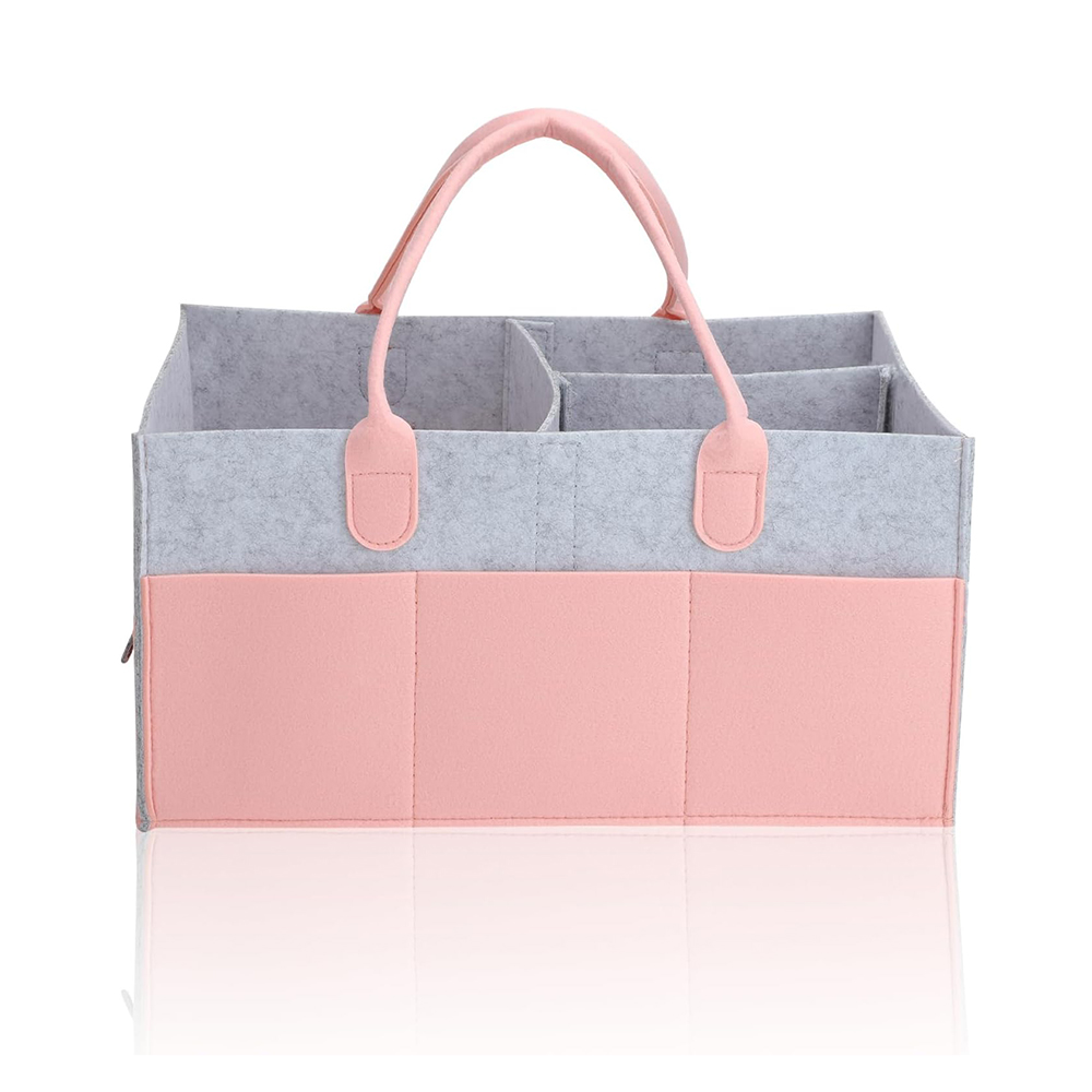 经典双色灰色粉色蓝色毛毡婴儿家用尿布篮外出包